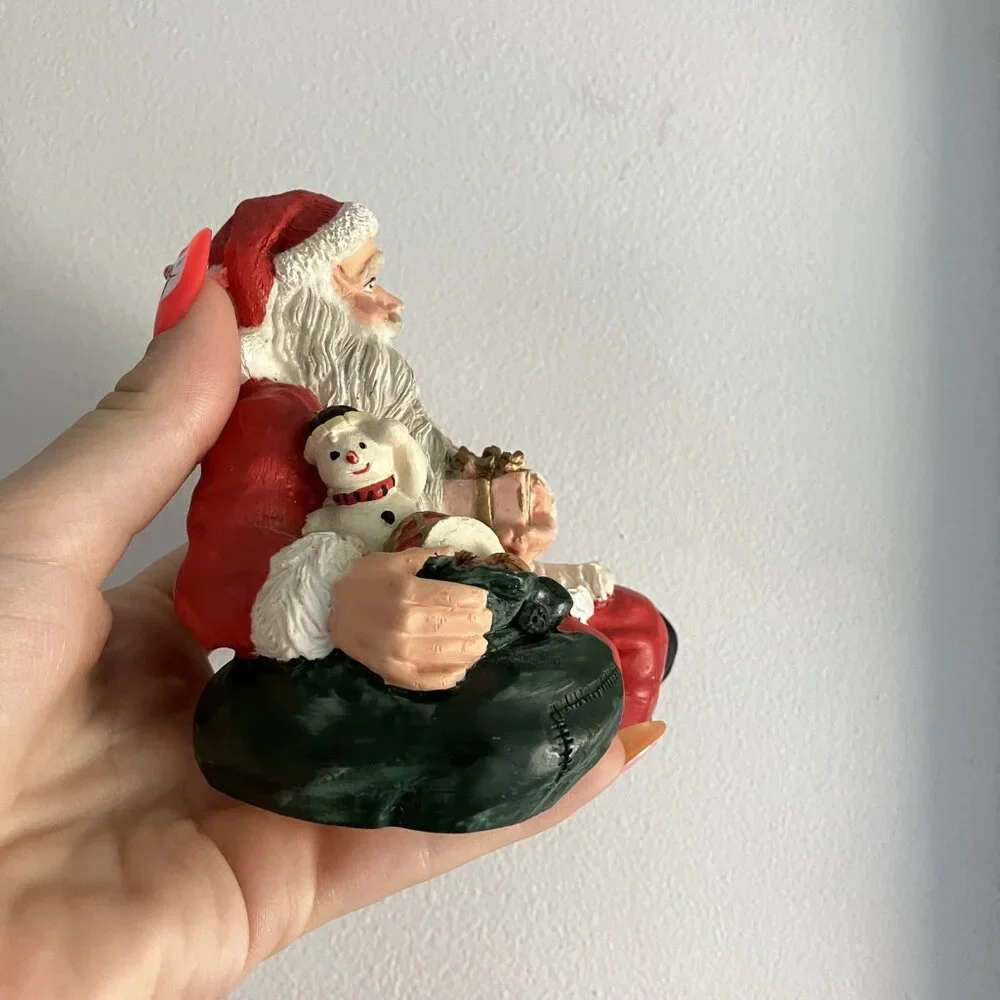 Vintage 90s‎ Santa Christmas Shelf Sitter Present Bag Stocking Red Green